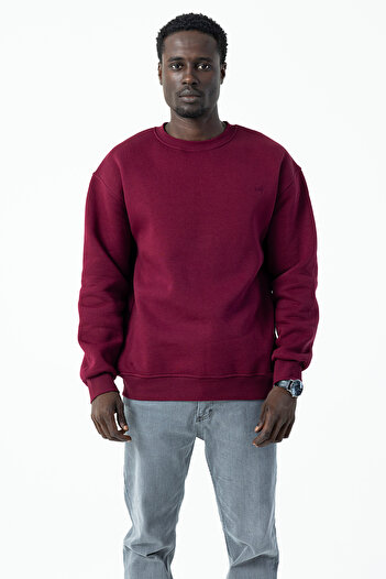 JB John Borners Men's Crew Neck Jb Embroidered 3-Thread Sweatshirt Plum - 5405