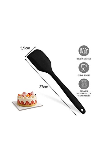 CKM silikon Silicone Fireproof Non-Stick Set of 4 27 cm - Spatula Brush Spoon Stripping Spatula Black