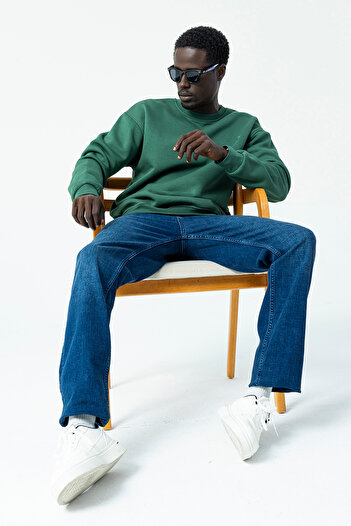 JB John Borners Men's Crew Neck Jb Embroidered 3-Thread Sweatshirt Dark Green - 5405