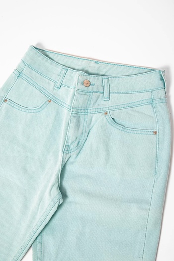 Bak Moda Basic Turquoise Mom Pants with Stitching Detail