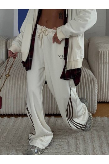 The Champ Clothing Γυναικείο σετ φόρμας oversize Vision με στάμπα λευκό – Φούτερ με φερμουάρ, μέση με κορδόνια, πόδια σε σχήμα σωλήνα