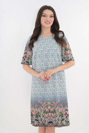 Vanessa Line RO Light gray dress with multicolor floral print and bordered hem