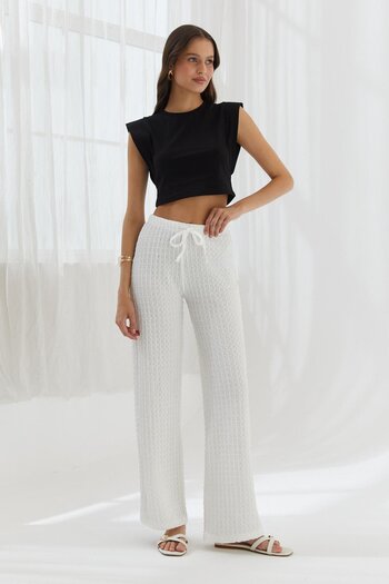 Shopping Shop Elastic Waistband Gofre Pants Ecru
