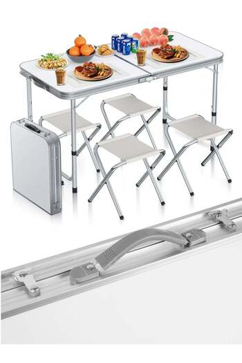 MalTec Table Set 120 x 60 x 70/60/54 cm with 4 Folding Chairs for Camping 27 x 32.5 x 35.5 cm,