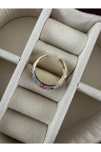 ringbox Gray Enamel Flower Pattern Adjustable Ring