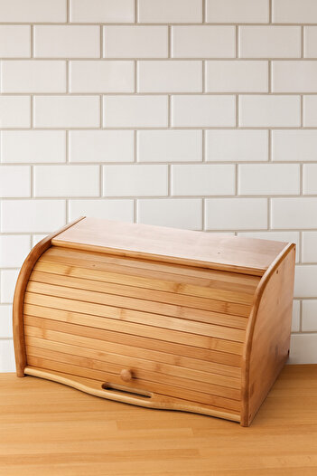 Çavdar Group Bamboo Wood Bread Box - Countertop Bread Cabinet with Lid