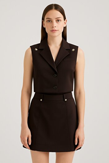 centilmen Unique Button Detailed Zero Sleeve Vest 268001 Brown