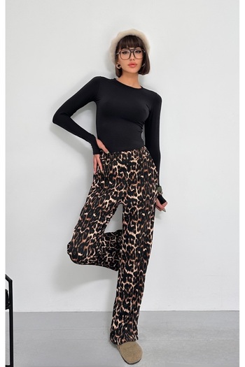 New Now Modal Fabric Finger-Through Long Sleeve Body, Leopard Printed Bubble Palazzo Pants Set