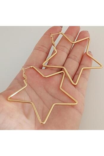 Ödül Moda Steel Gold Star Earrings 6.5cm