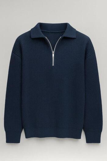 Valiberta Gibson Oversize Half Zip Shirt Polo Neck Thessaloniki Knitted Men's Knitwear Sweater - Indigo