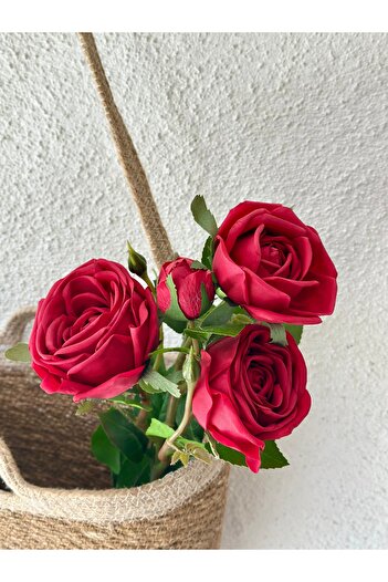 Decamor home Islak Dokulu Yapay Kırmızı Gül 75 cm