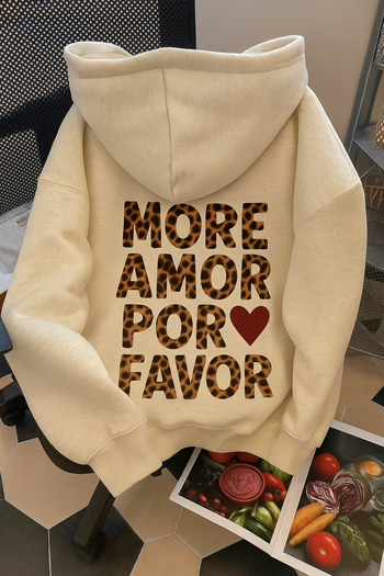 SVART WEAR More Amor Por Favor Oversize Cotton Casual Hoodie Printed Sweatshirt