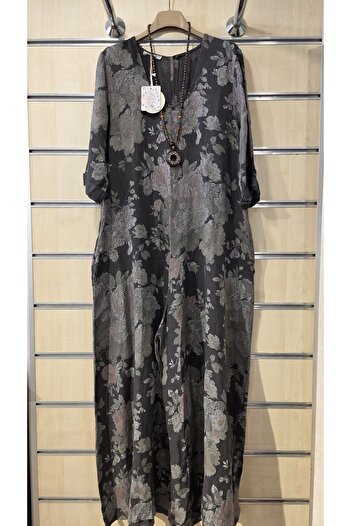 Park Moda Italian Linen Jumpsuit with Rose Pattern and Back Detail