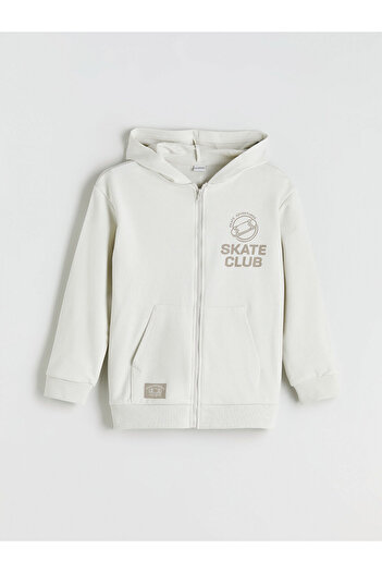LC Waikiki New Season Hooded Printed Boys' Zippered Sweatshirt