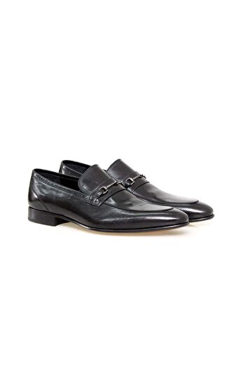 FRANCO CALVANI Black Color Laceless Khaki Leather Men's Shoes
