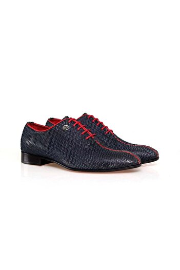 FRANCO CALVANI Dark Blue Color Lace-Up Genuine Leather Men's Shoes