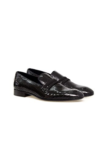 FRANCO CALVANI Black Color Laceless Genuine Leather Men's Shoes