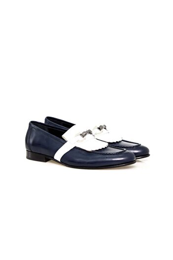 FRANCO CALVANI Dark Blue Color Laceless Genuine Leather Men's Shoes