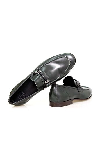 FRANCO CALVANI Green Color Laceless Genuine Leather Men's Shoes