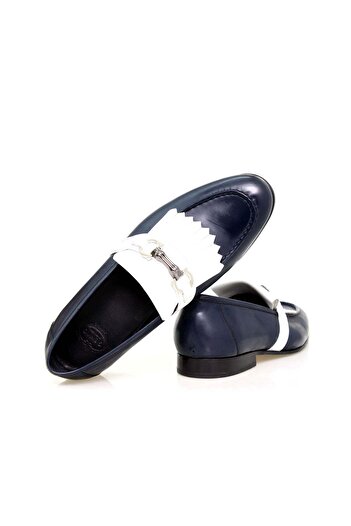 FRANCO CALVANI Dark Blue Color Laceless Genuine Leather Men's Shoes