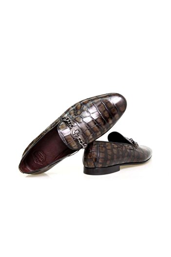 FRANCO CALVANI Brown Laceless Genuine Leather Men's Shoes