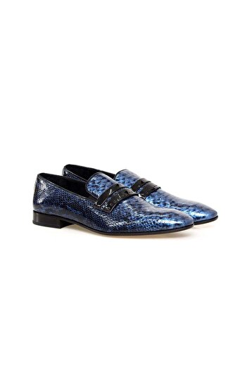 FRANCO CALVANI Dark Blue Color Laceless Genuine Leather Men's Shoes