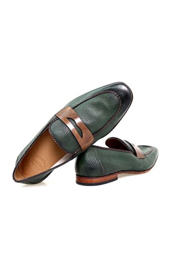 FRANCO CALVANI Green Color Laceless Genuine Leather Men's Shoes