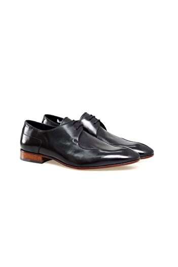FRANCO CALVANI Black Color Lace-Up Genuine Leather Men's Shoes