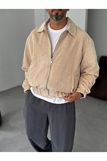 BYBASICMAN Beige Seasonal Velvet Bomber Jacket Tw-7011
