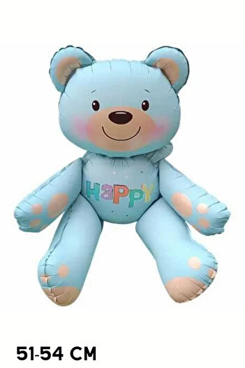 Baloncu Nene Mavi Ayıcık Happy Birthday Folyo Balon Doğum Günü Helyum Doğum Günü Süs Kutlama Çocuk Doğum Günü