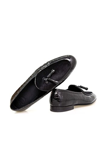 FRANCO CALVANI Black Color Laceless Genuine Leather Velvet Men's Shoes
