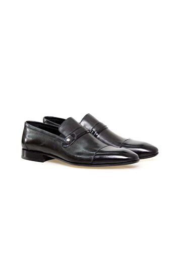 FRANCO CALVANI Black Color Laceless Genuine Leather Men's Shoes