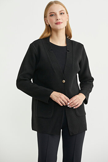 Sementa Buttoned Pocket Detailed Wool Knit Jacket - Black