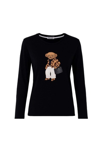 trender Leopard Teddy Bear Print Black Women's Blouse