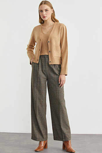Sementa Knitwear Cardigan Crop Double Set - Camel