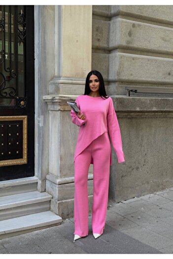 Friday Mood Women's Asymmetrical Cut Trousers & Sweater Knitwear Set