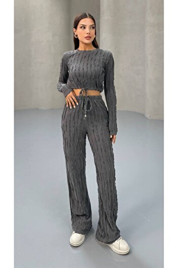 MY DEPO Women's Waist Tie Crop Pants Set