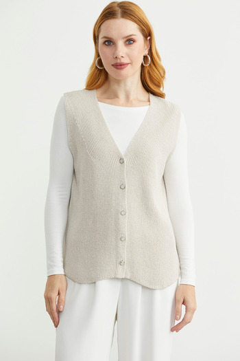 Sementa Thessaloniki Knitted Buttoned Wool Knitwear Vest - Stone
