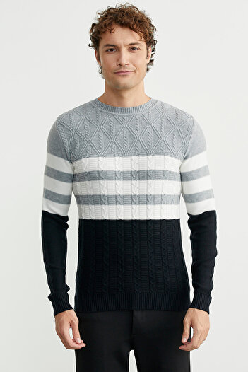 Sementa Color Block Gradient Knit Sweater - Black