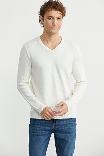 Sementa V-Neck Basic Knit Sweater - Bone