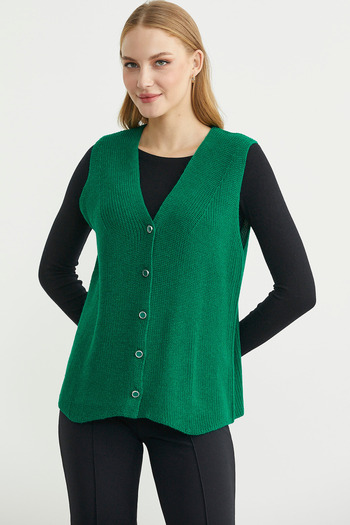 Sementa Thessaloniki Knitted Buttoned Wool Knitwear Vest - Green