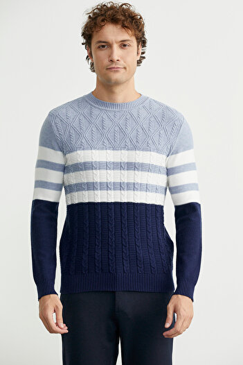 Sementa Color Block Gradient Knit Sweater - Navy Blue
