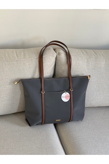 BAGLOVİS Askilari Large Gray Women's Shoulder Bag with Ring Detail En42 Boy32