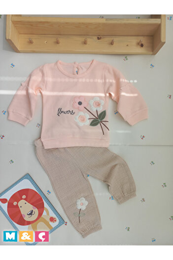MÇ FAMİLY STORe Top and Bottom Set Muslin Flowered Ruffled Special Design Baby Girl 2-Piece Set Baby Girl Outfit
