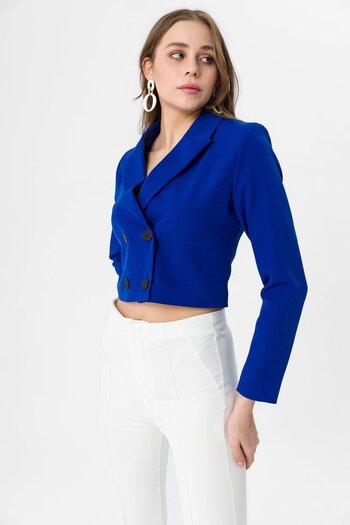 soi fashion Jachetă crop cu două piepteni, albastru saxofon