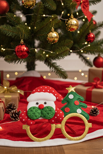 OLİ Art Christmas Party Glasses – 1 Pcs - Funny Accessory with Santa Claus and Pine Tree Pattern