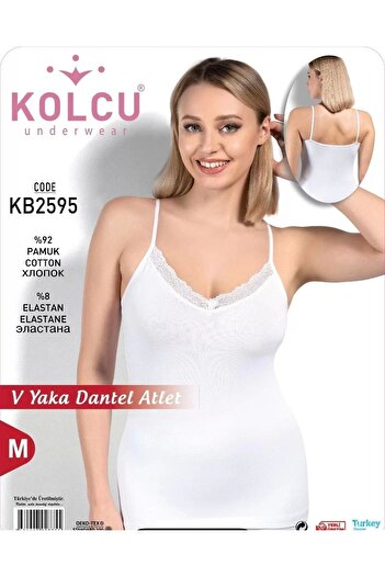 Kolcu 6 Pieces, Women's Lace V-Neck Tank Top, String Straps, 92% Cotton & 8% Lycra