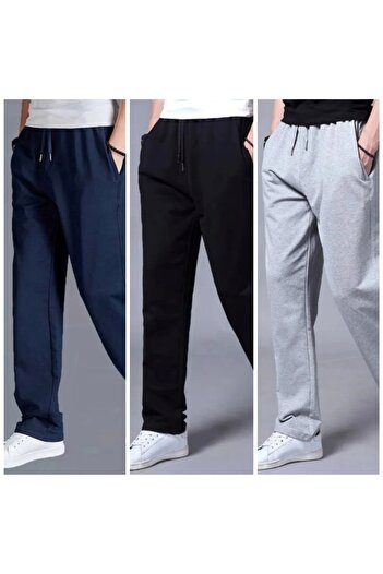 SURMARİ Set of 3 3 Pcs Black Navy Blue Gray Unisex Regular Wide Leg Sweatpants