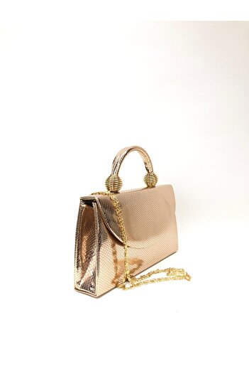 womenacs Rose Color Snakeskin Material Evening Dress Portfolio Handbag with Long Strap (Chain Strap) Women's Bag