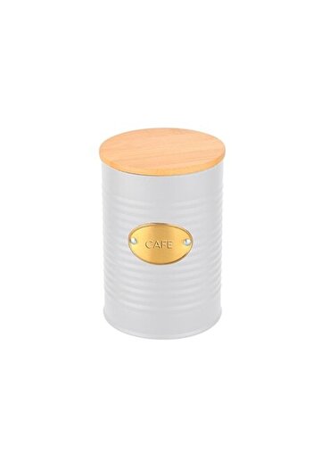 FRANDIS Metal Storage Box for Coffee with Bamboo Lid, Golden Plate - White/ -